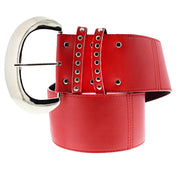 7.2cm Very Wide PU Belt with Large Silver Buckle & Studded Loop Holes