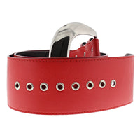 Wide PU Belt with Large Silver Buckle & Studded Holes