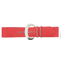 Wide PU Belt with Large Silver Buckle & Studded Holes