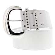 7.2cm Very Wide PU Belt with Large Silver Buckle & Studded Loop Holes