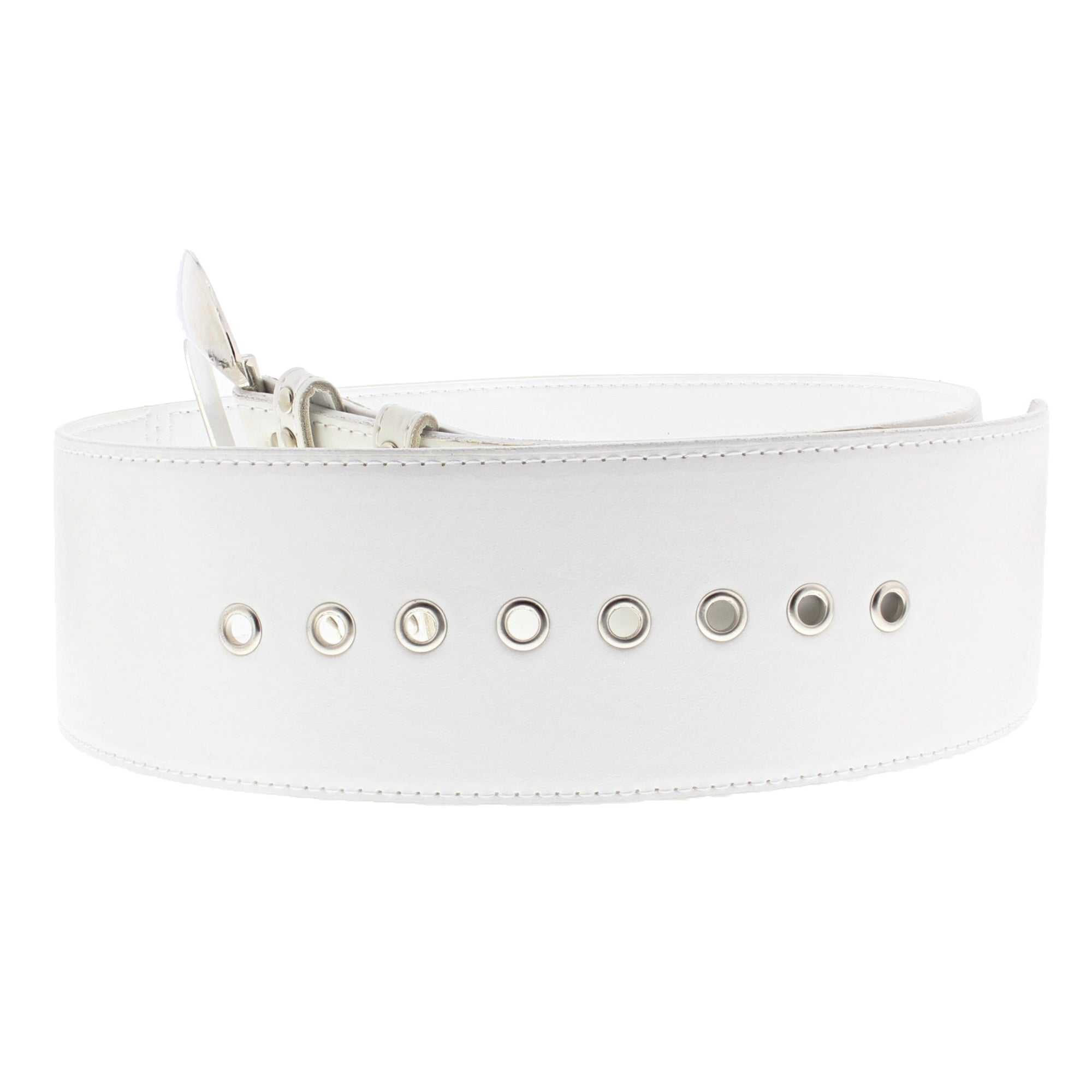 Wide PU Belt with Large Silver Buckle & Studded Holes