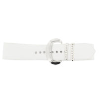 Wide PU Belt with Large Silver Buckle & Studded Holes