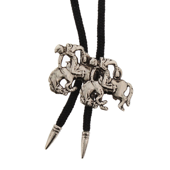 Vintage 2 Cowboys & Horses Bowing Down Western Bolo Tie