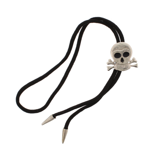 Vintage Grinning Skull & Crossbones Bolo Tie