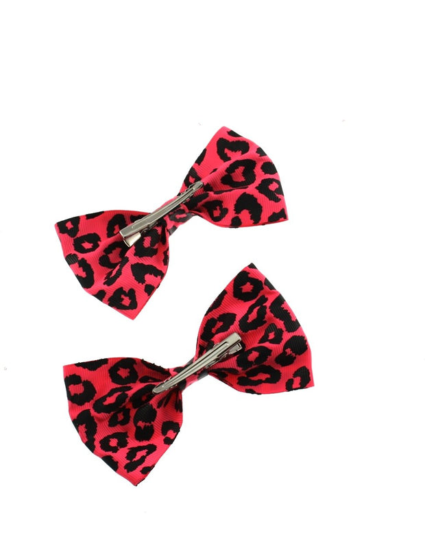 Neon Leopard Print Bows (Dimensions of bow: L: 11cm x H: 6cm - Dimensions of crocodile clip : 4.5cm - 80s fashion - Great for dance theme / 80s fancy dress