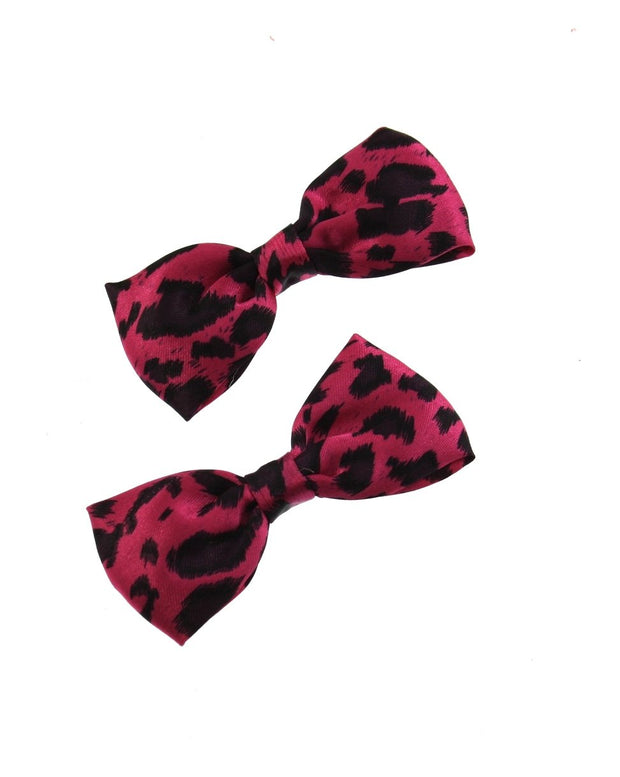 Satin Leopard Print Bows (Dimensions of bow: L: 9cm x H: 4cm - Dimensions of crocodile clip : 4.5cm - 80s fashion - Great for dance theme / 80s fancy dress)