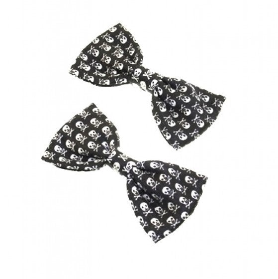 Pair of Black and White Skull and Crossbone Bowes on Clip