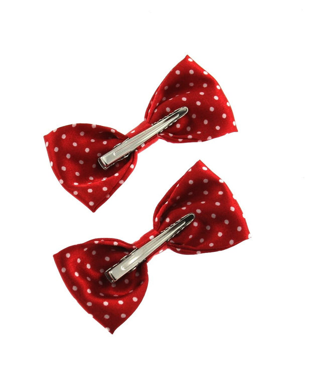 Small Satin Polka Dot Bow on Crocodile Clip (Dimensions of bow: L: 8.5cm x H: 4cm, Dimensions of crocodile clip : 4.5cm)