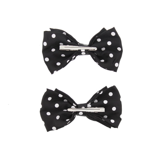 Satin Polka Dot Double Bow On Crocodile Clip