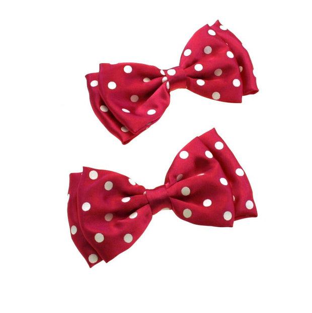 Satin Polka Dot Double Bow On Crocodile Clip (Dimensions of bow: L: 10cm x H: 5.5cm - Dimensions of crocodile clip : 4.5cm - Great for fancy dress as a 50s retro look - Great fashion hair accessory)