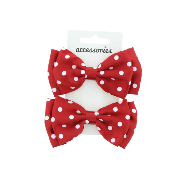 Satin Polka Dot Double Bow On Crocodile Clip (Dimensions of bow: L: 10cm x H: 5.5cm - Dimensions of crocodile clip : 4.5cm - Great for fancy dress as a 50s retro look - Great fashion hair accessory)