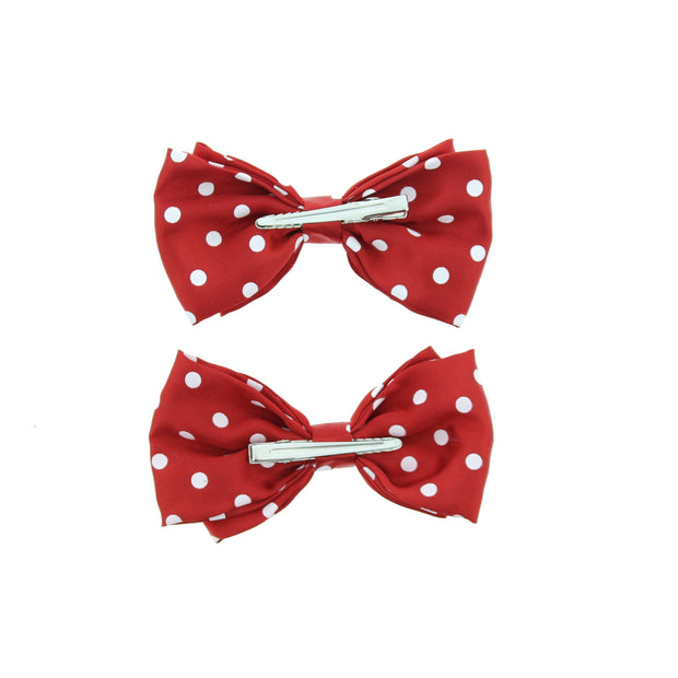 Satin Polka Dot Double Bow On Crocodile Clip (Dimensions of bow: L: 10cm x H: 5.5cm - Dimensions of crocodile clip : 4.5cm - Great for fancy dress as a 50s retro look - Great fashion hair accessory)