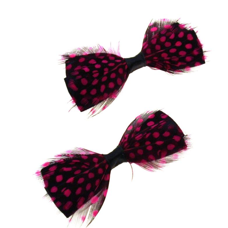 Feathered Polka Dot Bow on Crocodile Clip
