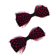 Feathered Polka Dot Bow on Crocodile Clip (Dimensions of bow: L: 7.5cm x H: 2.5cm - Dimensions of crocodile clip : 4.5cm - 50s retro fashion - Great as a fashion hair accessory / fancy dress)