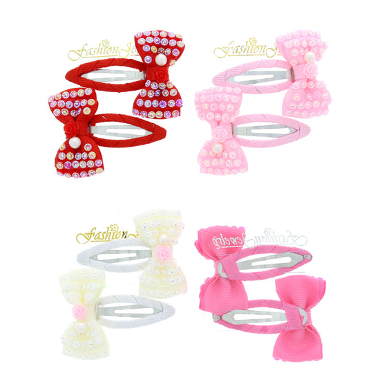 Pair of Jewelled Mini Bows on Snapclips (Approx. 4.5cm Bows)