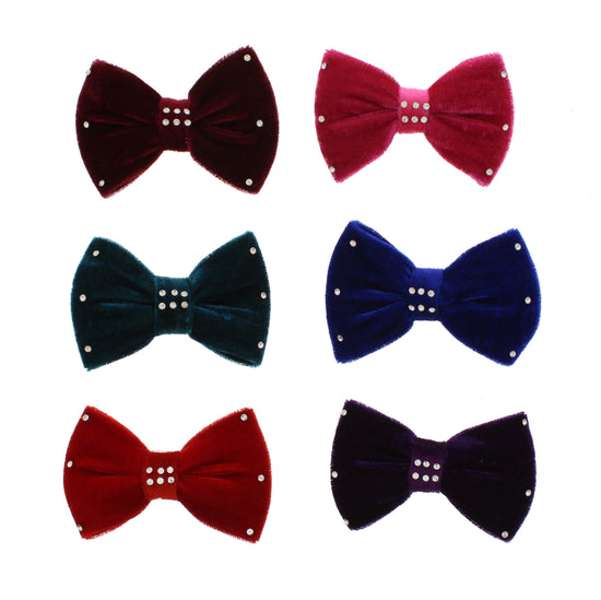 Velvet Bows with Rhinestones (Approx. 9 x 5.5cm)