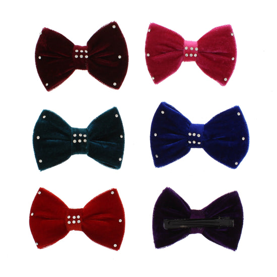 Velvet Bows with Rhinestones (Approx. 9 x 5.5cm)