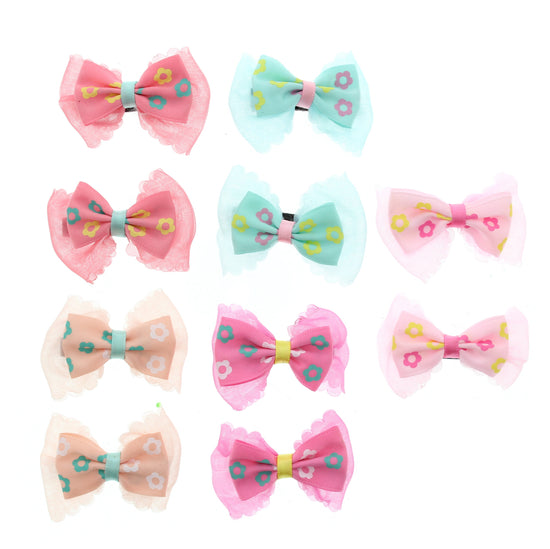 20 Floral Print Mini Bows (Approx. 5 x 3.5cm)
