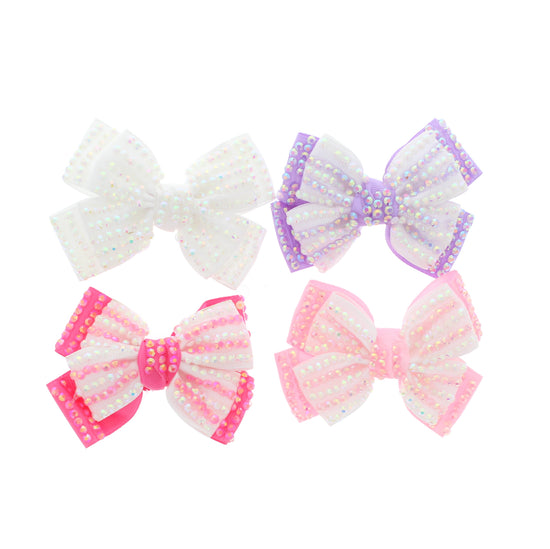 Pastel Jewelled Double Bows on Clip (Approx. 9.5 x 6cm)