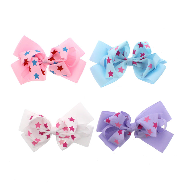 Multicoloured Stars on Assorted Jojo Style Ribbon Double Bows (13.5 x 9.5cm)