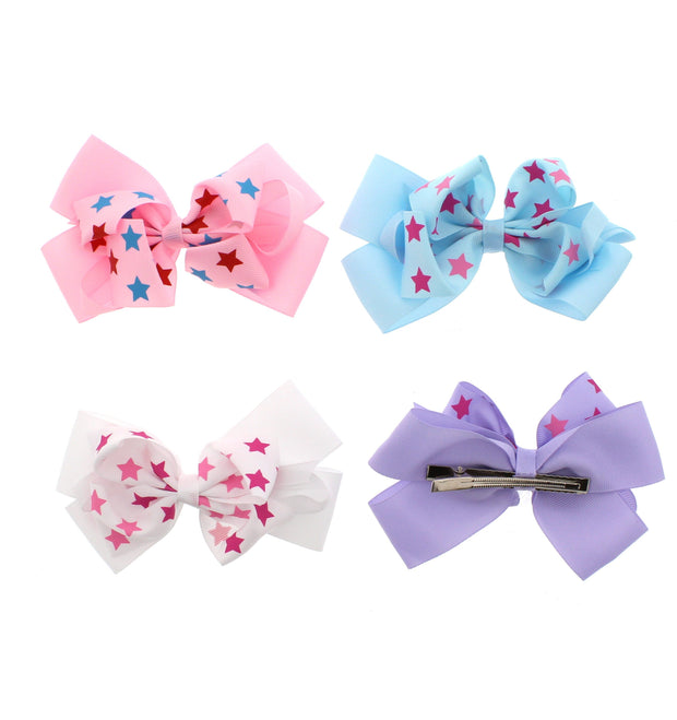 Multicoloured Stars on Assorted Jojo Style Ribbon Double Bows (13.5 x 9.5cm)