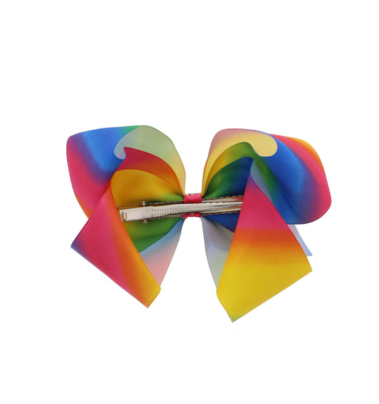 Large Rainbow Jojo Style Ribbon Bows with Rhinestone Centre
