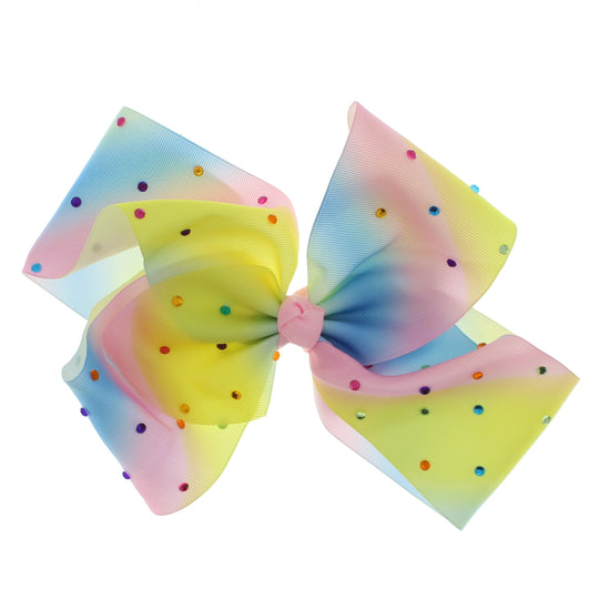 Large Pastel Rainbow Jojo Style Ribbon Bows with Stones