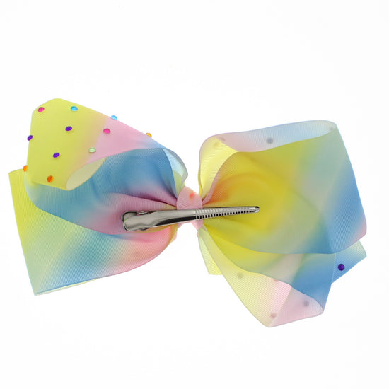 Large Pastel Rainbow Jojo Style Ribbon Bows with Stones