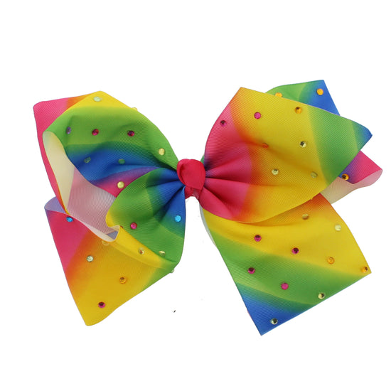 Large Rainbow Jojo Style Ribbon Bows with Stones