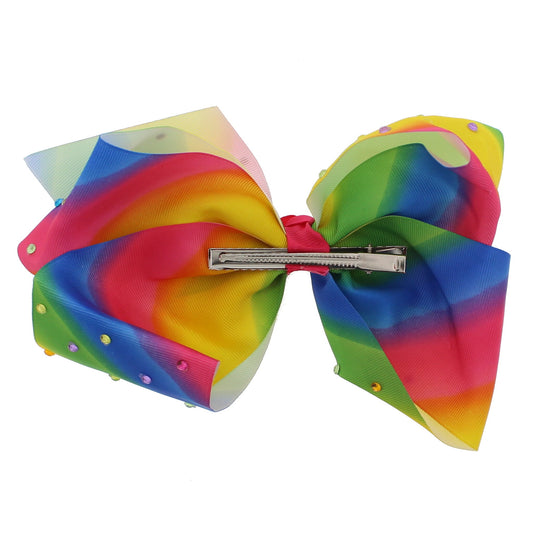 Large Rainbow Jojo Style Ribbon Bows with Stones