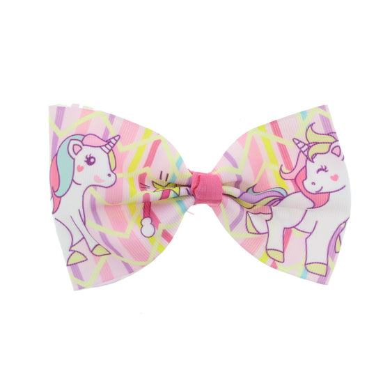 Pastel Rainbow Jojo Style Ribbon Bows with Large Unicorn Print