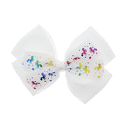 Jojo Style Double Ribbon Bows with Metallic Rainbow Unicorn Print (13.5 x 10.5cm)