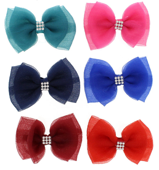 Assorted Colour Double Bow Clips with Stones