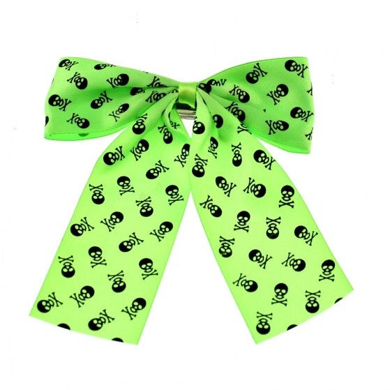 Skull & Crossbones Print Satin Bow