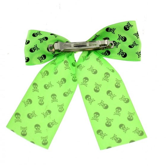 Skull & Crossbones Print Satin Bow Clip