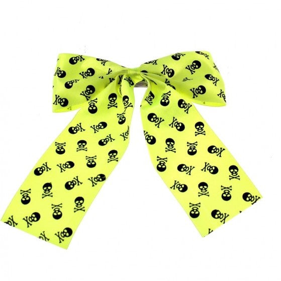 Skull & Crossbones Print Satin Bow Clip