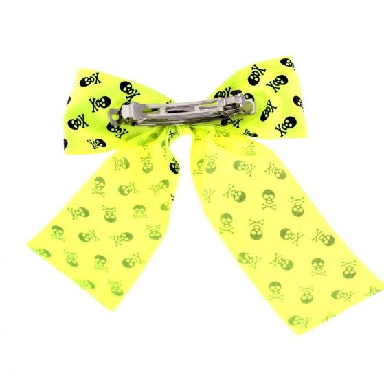 Skull & Crossbones Print Satin Bow