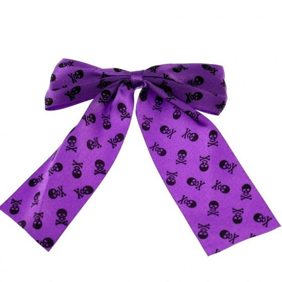 Skull & Crossbones Print Satin Bow