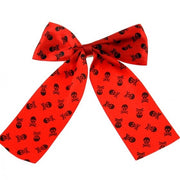 Skull & Crossbones Print Satin Bow