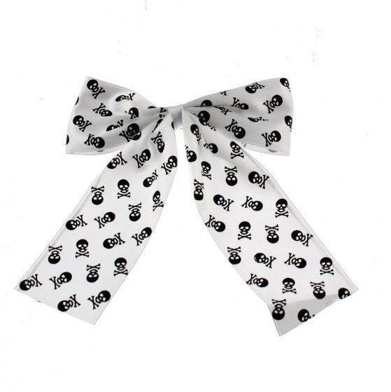 Skull & Crossbones Print Satin Bow Clip