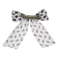 Skull & Crossbones Print Satin Bow Clip