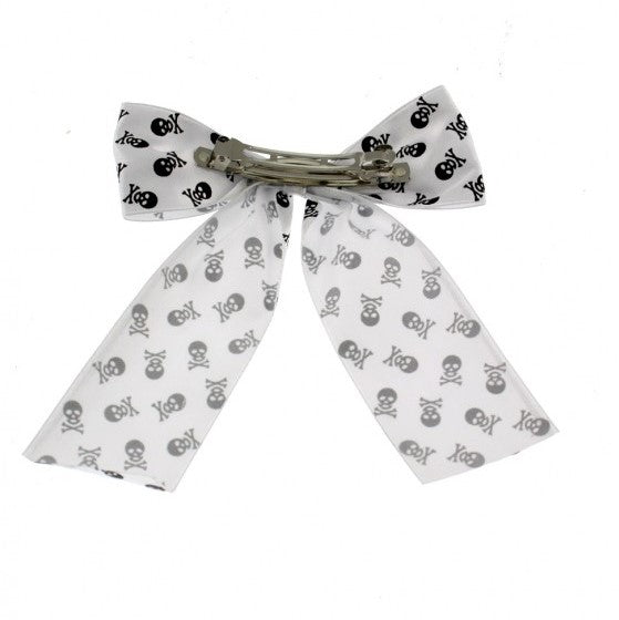 Skull & Crossbones Print Satin Bow Clip