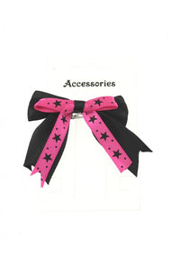 Double Satin Bow on Barette with Stars