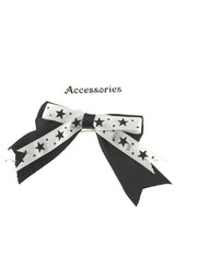 Double Satin Bow on Barette with Stars