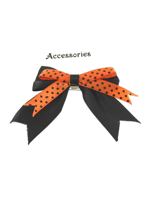 Double Satin Bow on Barette with Polkadots