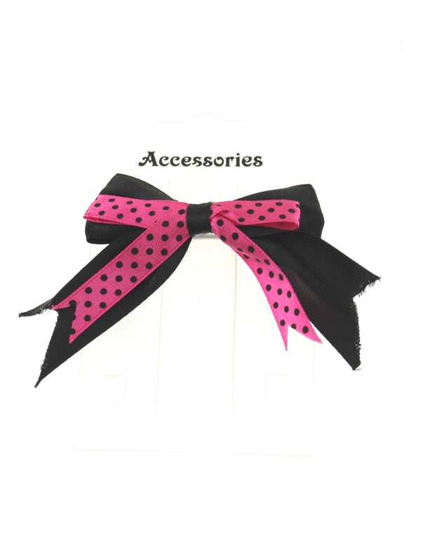 Double Satin Bow on Barette with Polkadots