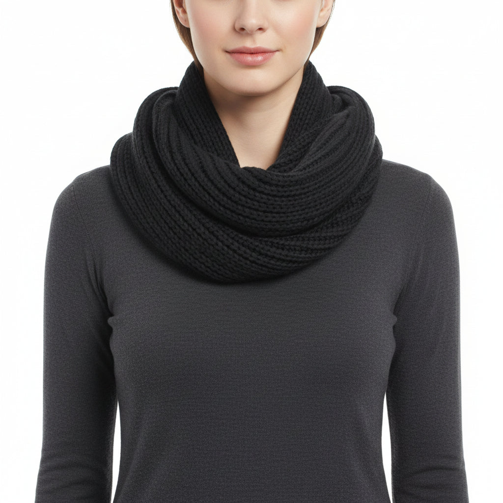 Warm Knitted Black Loop Scarf / Snood/ Cowl