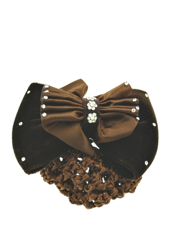 Stone Doublle Bowes on Barrette with Mesh Bun Nets