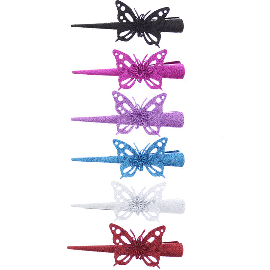 Assorted Colour Glitter Beak/ Concord Hair Clips with Butterflies