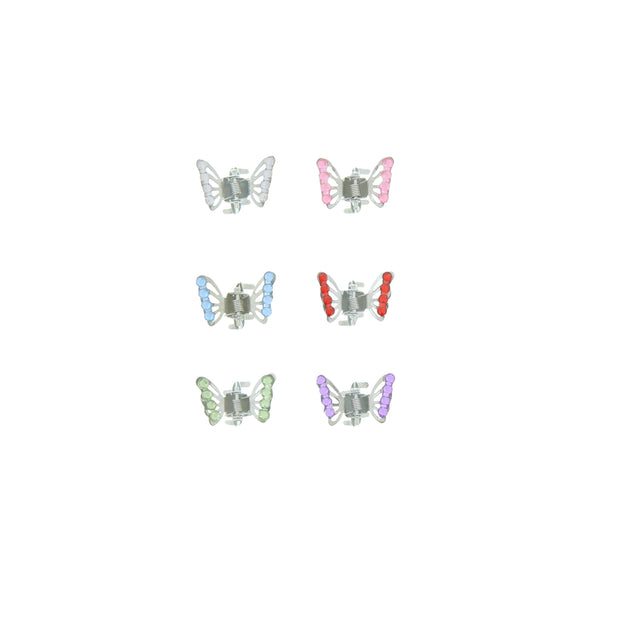 6 on a Card Assorted Pastel Colour Stone Butterfly Clips